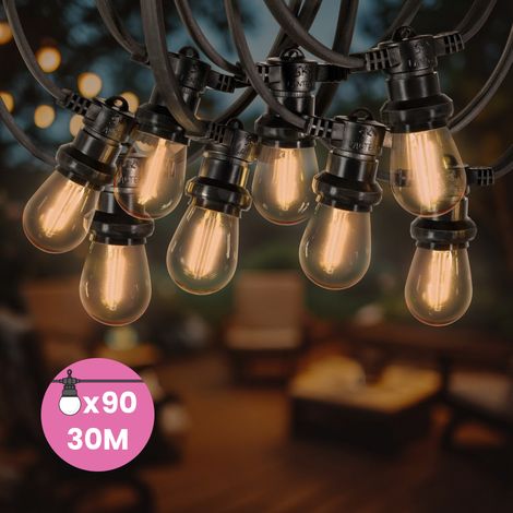 Guirlande Guinguette 30M 90 Bulbes Filament Ambré - Guirlande Lumineuse Ampoule E27 Ambrée - Guirlande Guinguette Led Filament rétro (1/5)