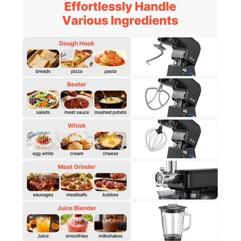 Robot Pâtissier et Culinaire 7,8 L, Batteur sur Socle 1500 W avec Fonction Hachoir à Viande et Blender de 1,5 L, Batteur Mixeur 6 V… (1/5)