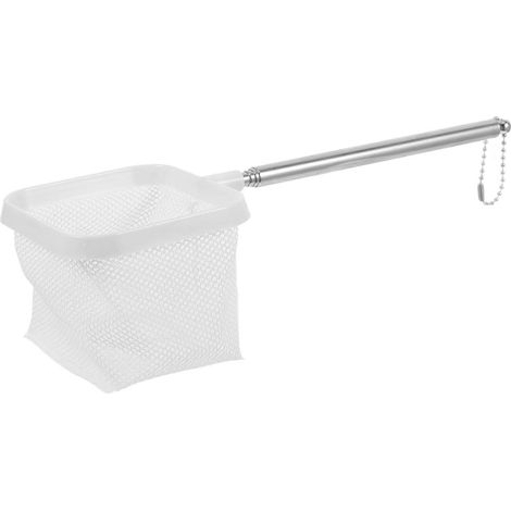Épuisette télescopique avec manche en acier inoxydable blanc, douce pour les poissons et adaptée aux aquariums. (1/5)