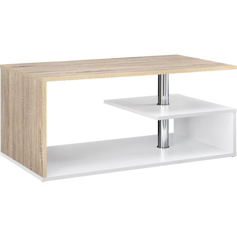 Mesita de salón con estante de almacenamiento en MDF 90 cm blanco y roble 030004157 (1/5)