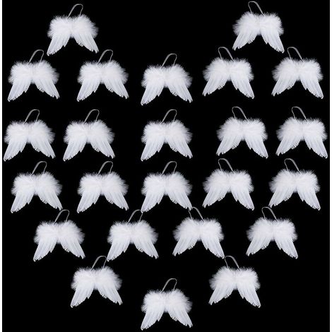 Set of 24 Angel Feather Wing Ornaments - 5 × 6 inch White Mini Angel Wings Christmas Tree Decor Hanging Vintage Chic Pendant for Christmas Holiday Party Decorations DIY Crafts and Wedding Acce (1/5)