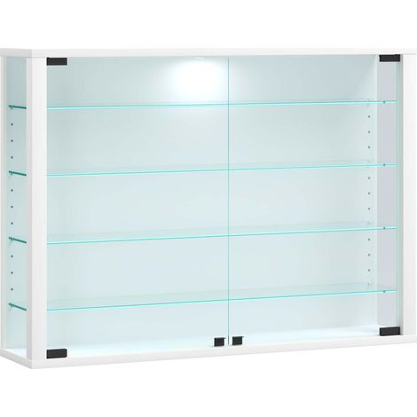 Ebuy24 – Vitrine murale en verre de sécurité ESG 60x83x18 – Cadre en bois – 4 étagères réglables – Éclairage LED disponible