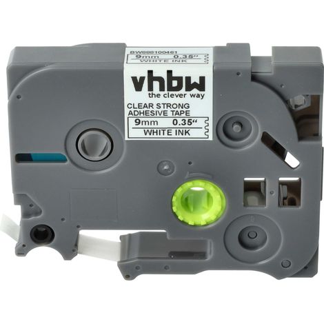 vhbw 1x Label Tape compatible with Brother PT D210, D210VP, D215e Label Printer 8m x 9 mm, White on Transparent, Extra Strong, Laminated (1/4)