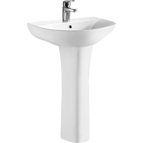 Baswich 1 Tap Hole Round Ceramic Basin & Full Pedestal - 560mm