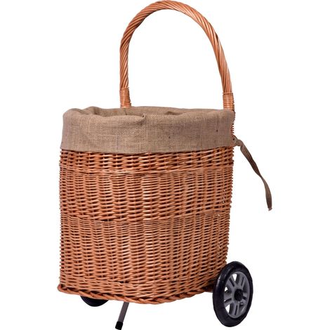 dobar Pratico Carrello portalegna in Vimini semigreggio con Robusta plastica Ruote, Camino Cestino di Legno, Marrone, 44 x 40 x 93 cm (1/5)