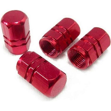Lot de 4 enjoliveurs antivol en aluminium pour jantes de voiture, avec bouchons de valve de pneu étanches et cache-moyeu central, rouge. (1/5)