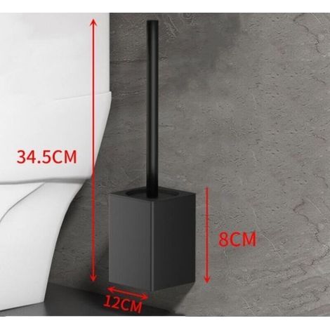 – Brosse de toilette murale en aluminium noir – Installation sans perforation – Tête hémisphérique pour nettoyage efficace – Design moderne (1/3)