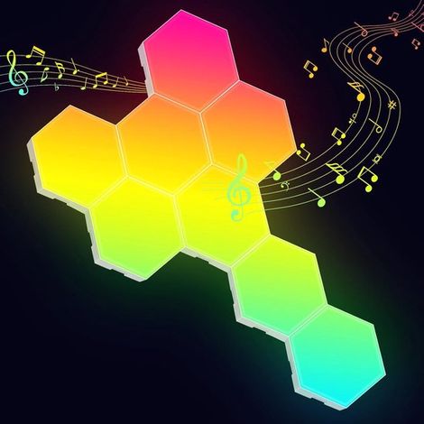 Lot de 8 appliques LED hexagonales – RVB – Télécommande – Application – Panneaux tactiles – Gaming (1/5)