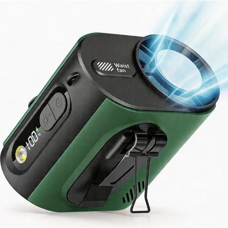 Ventilateur de Taille Rechargeable 3600mAh, Ventilateur Portable avec Refroidissement Glacé et Lampe,Vert (1/5)