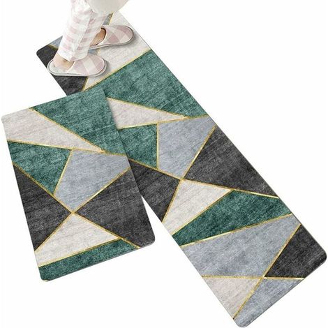 Tapis de Cuisine Antidérapant pour Devant Evier, Géométrique Motif, Lot de 2 Tapis de Sol Absorbant pour Cuisine, Doux Tapis de Passage 40 60+40 120cm(style 3) (1/4)