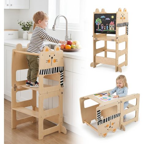 COSTWAY Torre Montessoriana per Bambini, Trasformabile in Tavolo e Sedia (1/5)