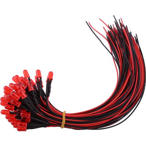 Lot de 50 diodes LED 5mm multicolores diffusées, pré-câblées DC12V, rouges (5) (1/2)