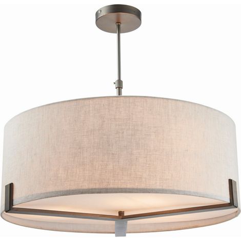 Endon Lighting Hayfield - Suspension Assiette Effet Bronze Brossé & Lin Naturel 3 Lumières Dimmable IP20 - E27 (1/5)
