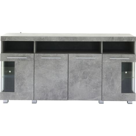 Buffet industriel en ciment gris 140x40x70 cm avec éclairage LED et portes en verre trempé (1/5)