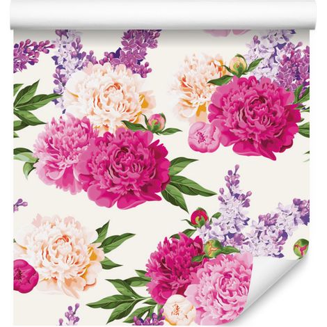 Carta da parati con bellissimi gigli e peonie colorati per soggiorno e camera da letto, 50x1000 cm. (1/5)
