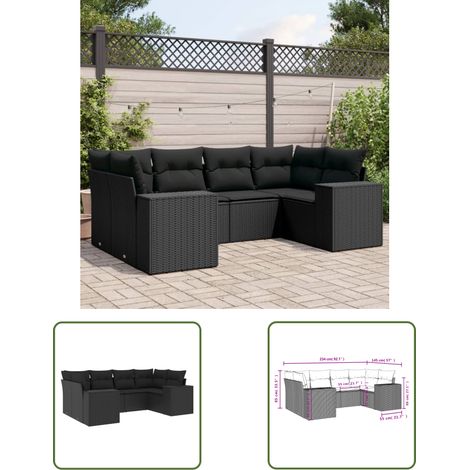 The Living Store 6-tlg. Garten-Sofagarnitur mit Kissen Schwarz Poly Rattan - Gartensorte - Gartenmöbelset - PE-Rattan Möbel - Outdoor Lounge Set - Balkonmöbel (1/3)