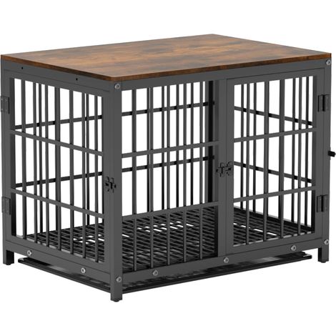 Gabbia Robusta per cani Antimorso, Tavolino per Gabbia Rinforzata per cani Taglia Piccola, Kennel in Legno e Resistente Metallo Pesante, Nero (1/4)