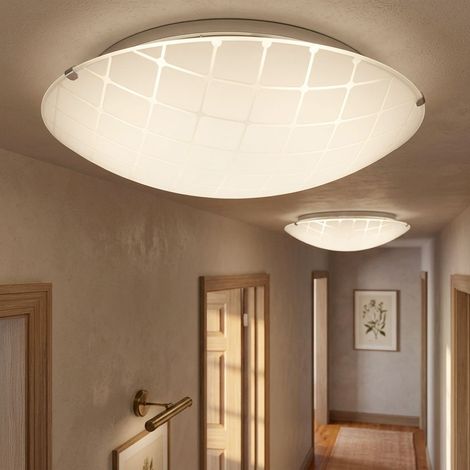 Plafonnier plafonnier salon lampe salle à manger, salon chrome verre opale, LED 12W 900Lm blanc neutre, DxH 30x10cm, lot de 2 (1/5)