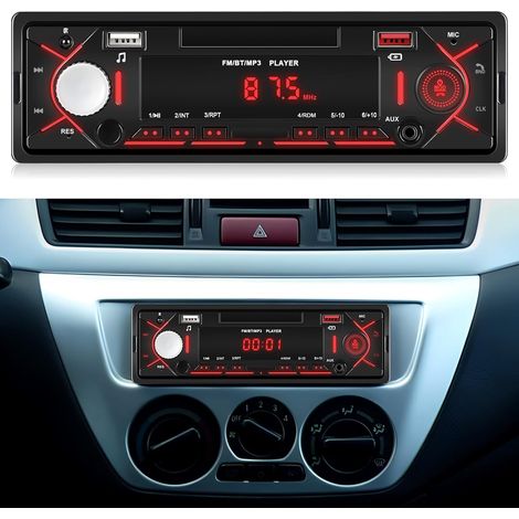 1DIN Autoradio Bluetooth 5.0,FM Poste Radio Voiture Bluetooth, Autoradio 1 Din pour 10.8-16V Voiture,FM Radio 87.5108MHz, Supporte 2 USB/AUX/SD/TF/MP3, Supporte iOS/Android (1/5)