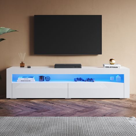 SONNI TV-Schrank mit LED-Lichtern, 2 Ausziehbaren Türen, Hochglanz Stand TV Board Geeignet für Wohnzimmer und Schlafzimmer, Weiß, 1800 x 400 x 450 mm (1/5)