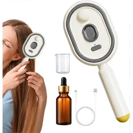 Brosse vapeur peigne démêlant rechargeable huile + doseur inclus antistatique lisseur cheveux bouclés/épais/raides/ondulés femme/fille couleur crème (1/5)
