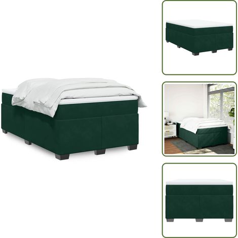 Sommier à lattes de lit avec matelas vert foncé 120x190 cm - Lit Double - Lit Plateforme - Lit Velours - Matelas Ressorts Ensachés - Surmatelas (1/5)