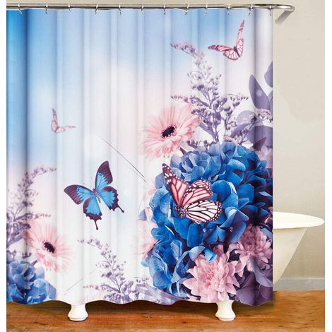 Ensemble de 4 rideaux de douche papillon, siège de toilette antidérapant (1/5)
