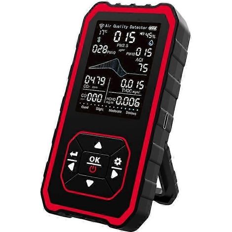 Détecteur portable de qualité de l'air intérieur, 11 en 1 : CO2, PM2.5, PM1.0, COVT, HCHO, température et humidité - Double alarme, écran couleur pour la maison et le bureau