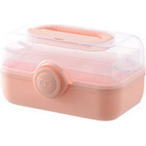 Boîte de rangement de médicaments en plastique à plusieurs étages, grande capacité, rose (taille moyenne) pour la maison (1/5)