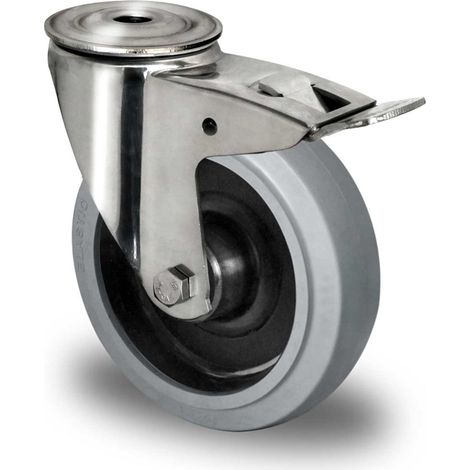 CASCOO Rückenlochlenkrolle mit Totalfeststeller ø 125 mm Serie R4E2 Rollenlager Edelstahl