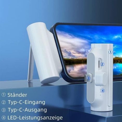 Mini-Powerbank mit Ständer, kleines, tragbares Schnellladegerät mit 5000 mAh im USB-C-Format, geeignet für Android-Smartphones (1/3)