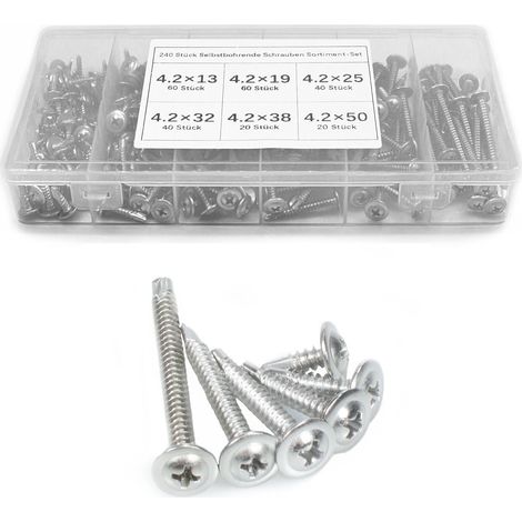 Assortiment de 240 vis autotaraudeuses pour métal (410) en acier inoxydable modifiées à tête Truss (1/5)