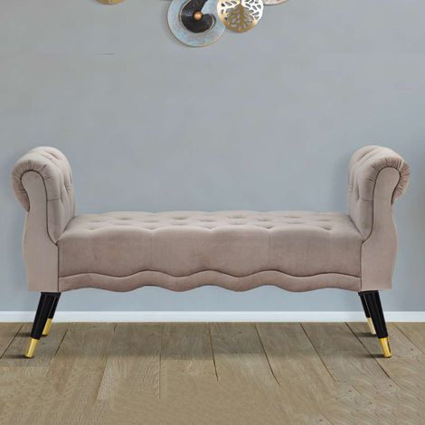 Bank Humahu, aus Samt, mit Armlehnen und goldenen Details, Strukturmaterial Stoff, Sitzfarbe Grau, 120x40x60h cm Grau (1/5)