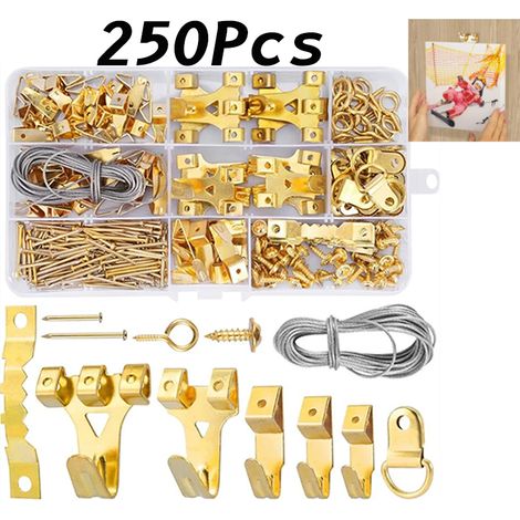 Rnemitery – Kit de suspension de tableaux 250 pièces – Crochets en acier inoxydable – Capacité de charge 75 lb – Accessoires inclus pour installation facile