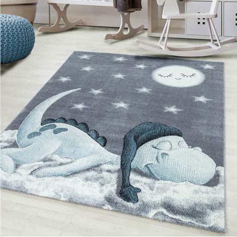 Tapis bleu pour chambre d'enfant rectangle Dino Bleu 80x150 (1/5)