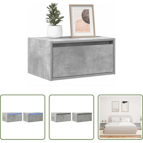 vidaXL Nachtkonsole - Wand-Nachttische mit LED-Leuchten 2 Stk. Betongrau (1/5)