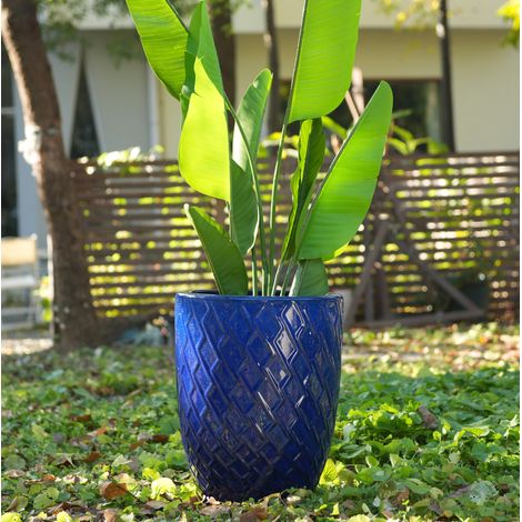 Maceta de cerámica artesanal azul real Ø 42 x 54 cm OKWISH (1/5)