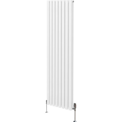 Radiatore a colonna ovale 1800mm x 480mm e valvole cromate TRV Designer Doppio pannello Termosifone Bianco Acciaio Orizzontale Inclusi Spazzola per la pulizia Kit di fissaggio e staffe
