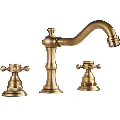 Robinet mélangeur de lavabo vintage à 3 trous à double poignée (1/5)