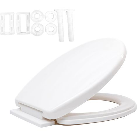 Abattant WC à fermeture amortie, facile à nettoyer, fixation par le haut, siège de toilette standard blanc avec charnières réglables. (1/5)