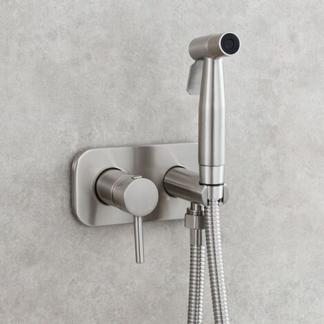 Toilet Shower Kit，Toilet Bidet Spray, Bidet Shower Sprayer Brass Kit Wall Mounted Hand Shower Mixer Kit Silver (1/5)