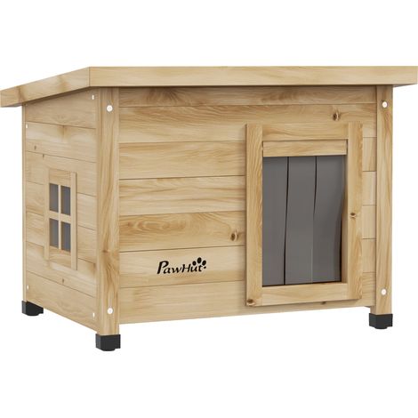 Niche extérieure pour chat en bois surélevée, toiture bitume, fenêtre intégrée, 57x45x43 cm jaune (1/5)