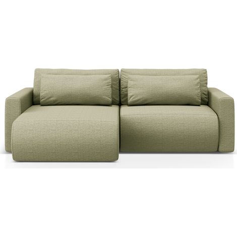 Canapé-lit d'angle + box 3 places en tissu structurel asperge (1/5)