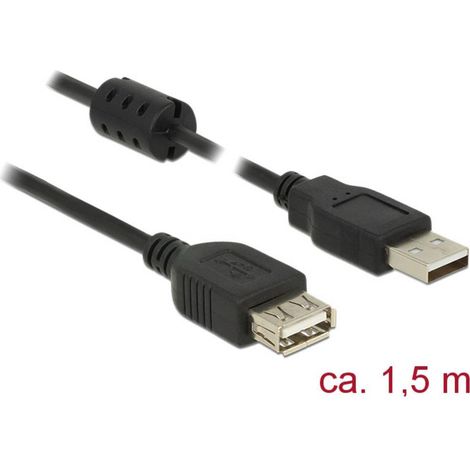 Delock Câble USB USB 2.0 USB-A mâle, USB-A femelle 1.50 m noir avec noyau en ferrite 84884 (1/4)