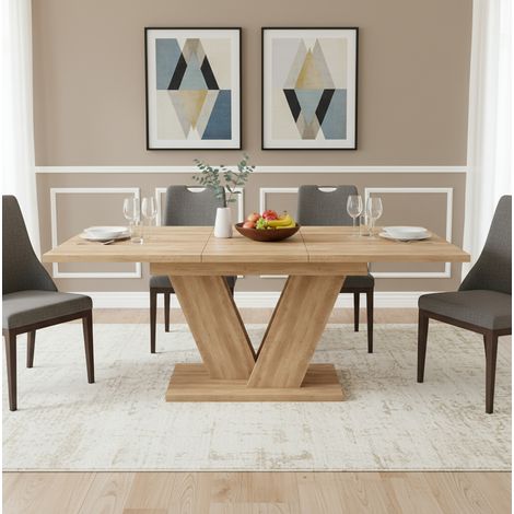 Mesa extensible de MDF 140/180 x 80 cm, color roble, rectangular, 4-8 personas (1/5)