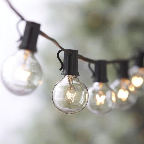 Luci decorative a stringa con 25 lampadine G40, 7,62 m, impermeabili, per interni ed esterni, ideali per giardino, patio, Natale, feste e matrimoni - con 25 lampadine a luce bianca calda (1/5)
