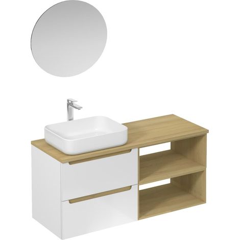 Naturel Mobiletto da bagno con lavabo, comprensivo di rubinetto, bocca e scarico per lavabo Naturel Stilla bianco lucido (KSETSTILLA014)