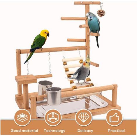 Aire Jeux Oiseaux - 37x26x44 cm - Pour Perroquet Perruche Calopsitte - Avec Balançoire Gobelet Échelle Plateau - 1 Pièce (1/5)