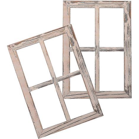 Ensemble de 2 cadres de fenêtre décoratifs style ferme - Décoration murale rustique en bois. cadre de fenêtre traditionnel en bois - Décoration murale style campagne pour salon. couleur aléatoire (1/5)