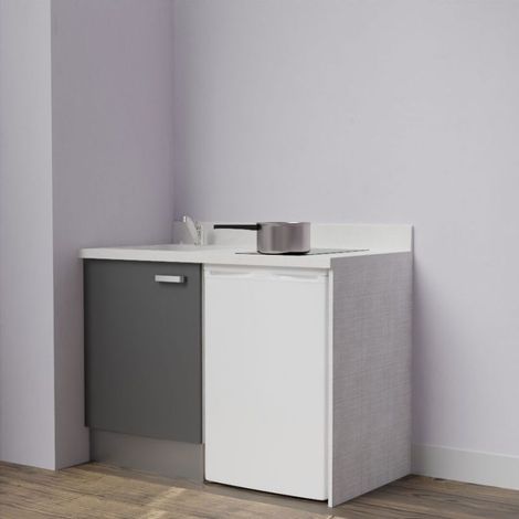 Kitchenette K08L - 120 cm avec plan monobloc et emplacement frigo top-Gris-Snova-évier à gauche